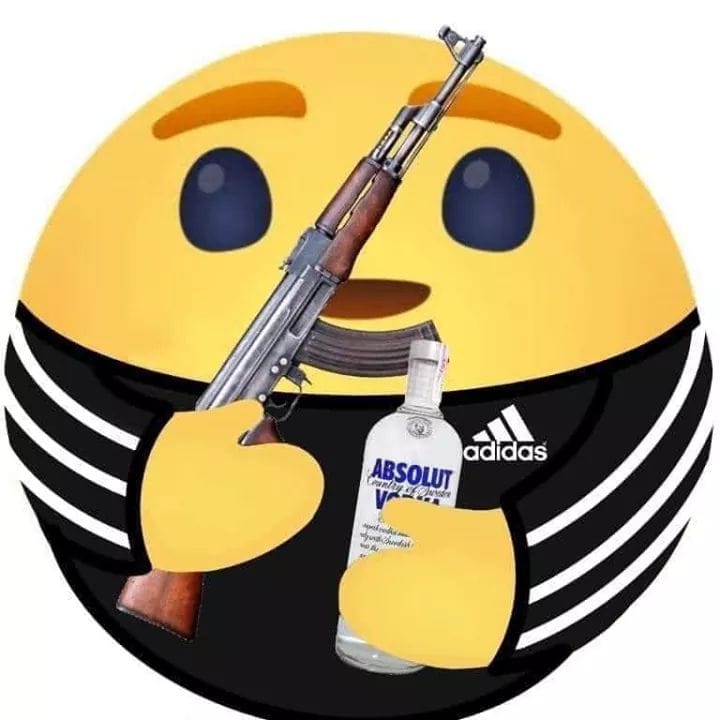 The meme features a cartoon face with a surprised expression, accompanied by a hand holding a rifle and a bottle of vodka. The text "I can drink and I can shoot" is written below the image. The meme is likely referencing a popular internet joke or meme that has been adapted to include the phrase "I can drink and I can shoot" in a humorous way.
